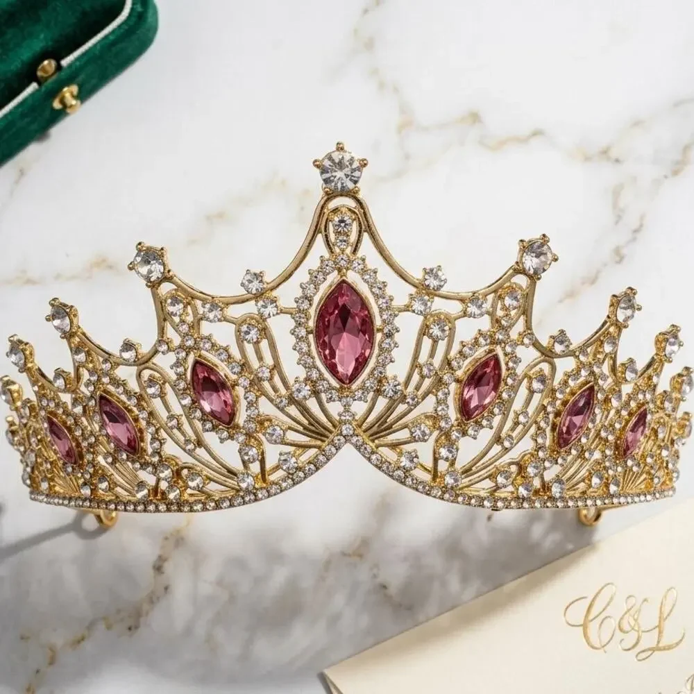 NWT Gold Pink Crystal Tiara Halloween Costume Crown